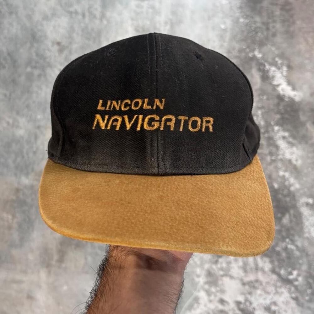 Vintage 90s Lincoln Navigator Black Hat With Suede Leather Brim